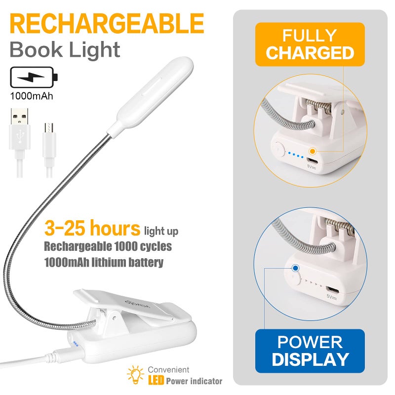 VAVOFO Clip On Book Light for Bed Kids, 7 LED Reading Light with 9-Level Warm Cool White Daylight, Eye Care Lamp with Power Indicator for Bookworms (White) - Image 5
